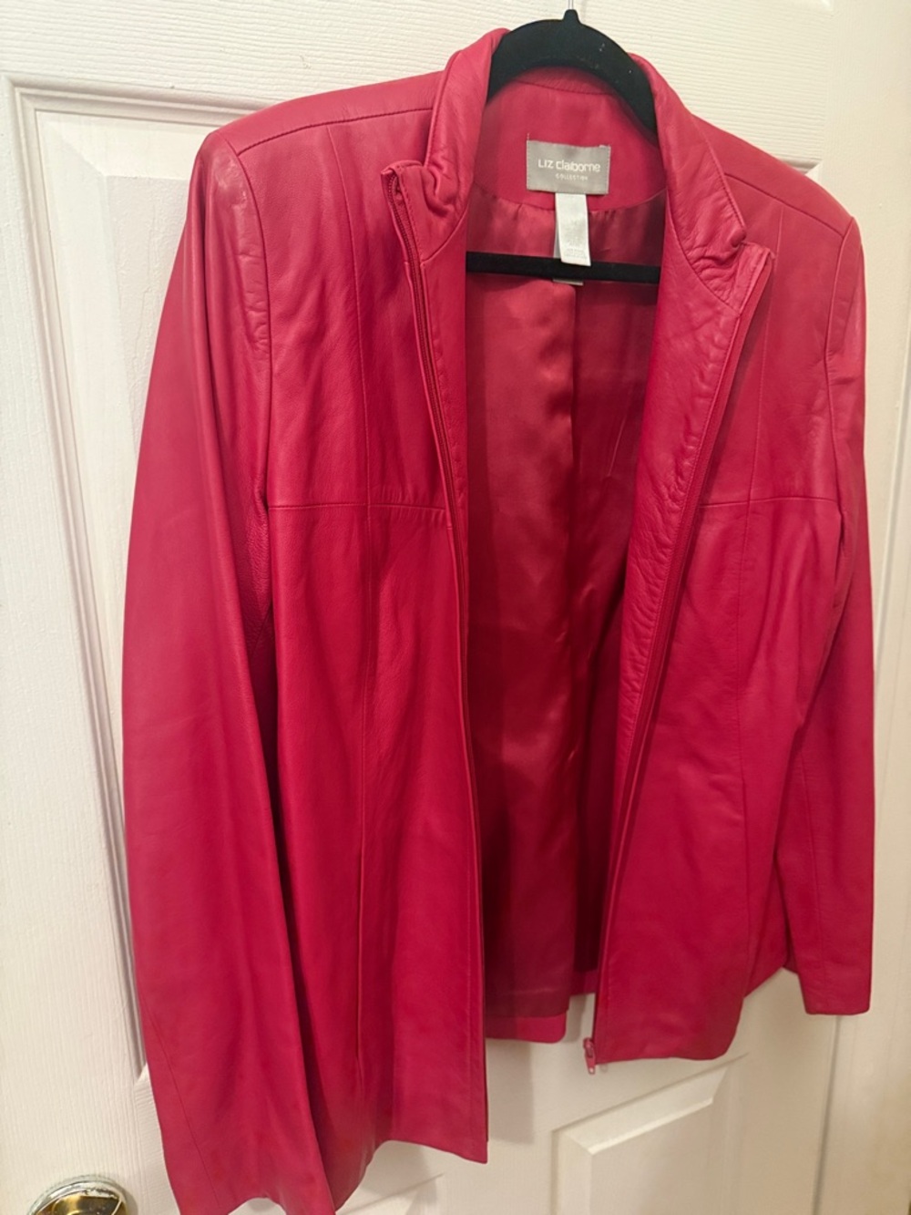 Vintage 90s Liz Claiborne Hot Pink Leather Zip-Front Jacket